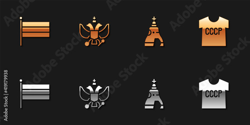 Set National Russia flag, emblem of, The Tsar bell and USSR t-shirt icon. Vector.