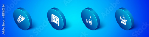 Set Isometric Kankles, Bottle of vodka with glass, Sauna bucket and Ushanka icon. Vector.