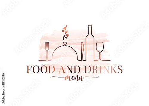 Food and drink watercolor logo on white background