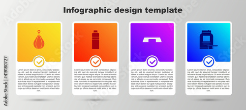 Set Punching bag, Fitness shaker, Step platform and Sports nutrition. Business infographic template. Vector.