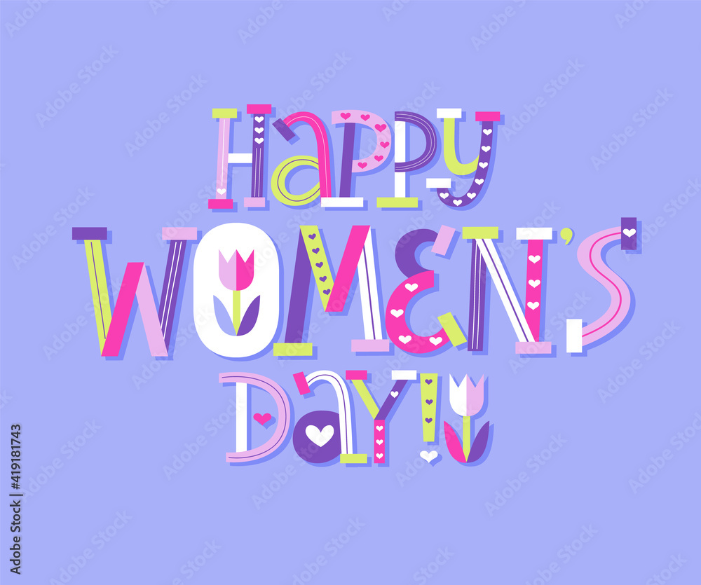 Fototapeta premium Happy Women Day cut paper modern letters card