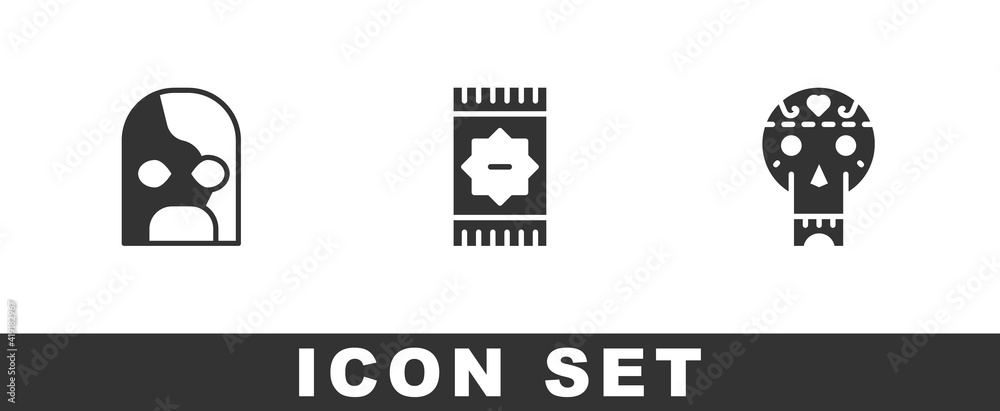 Set Mexican wrestler, carpet and skull icon. Vector.