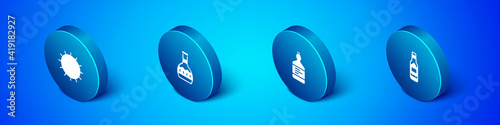 Set Isometric Sun, Tequila bottle, Tabasco sauce and icon. Vector.