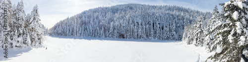 Panorama on a snowy lake