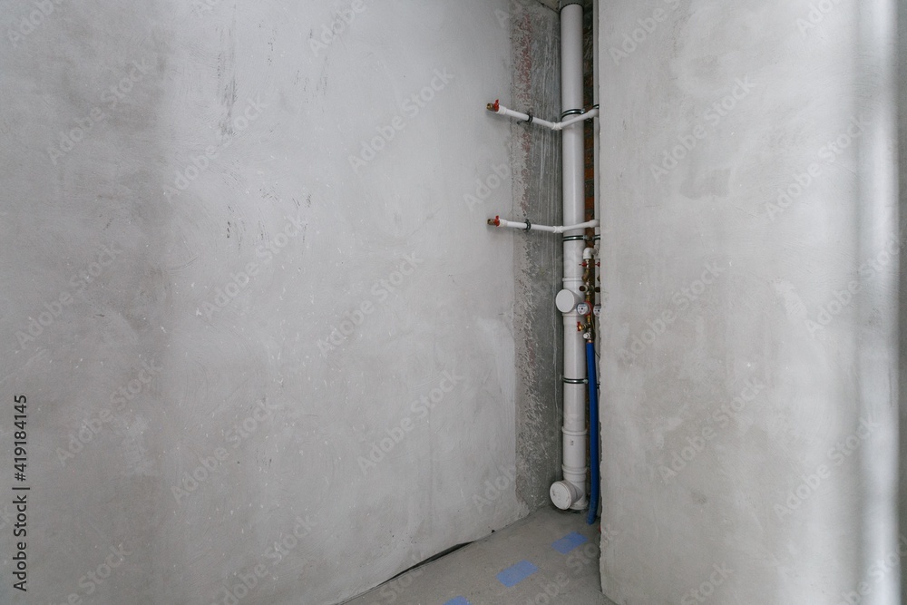 interior of the apartment without decoration in gray colors. rough finish