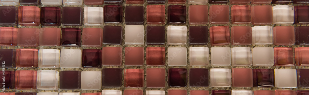 background of small, multicolored glass tiles, top view, banner background of small, multicolored glass tiles, top view, banner