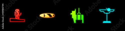 Set Cactus, Cigar, Pinata and Margarita cocktail icon. Vector.