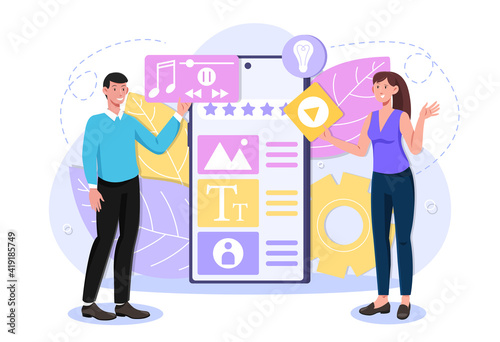 Outstanding quality management concept. Blogger. Creative writing. Copy writer. Flat abstract metaphor outline vector illustration concept on isolated white background. Website, web page, ui template