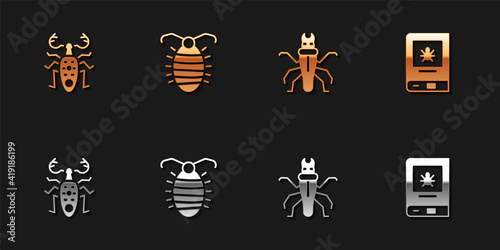 Set Beetle deer, Larva insect, Termite and Book about icon. Vector.