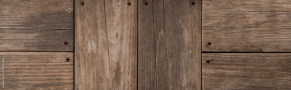 Obraz premium natural wood, grey textured surface background, top view, banner