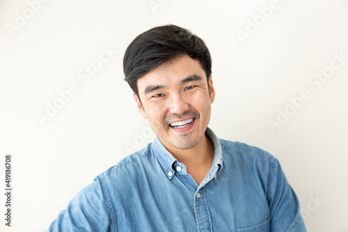 adult asian man.young male person.posing smiling laughing look excited surprised thinking positive happy.empty,copy space for text advertising.white background.attractive fashion