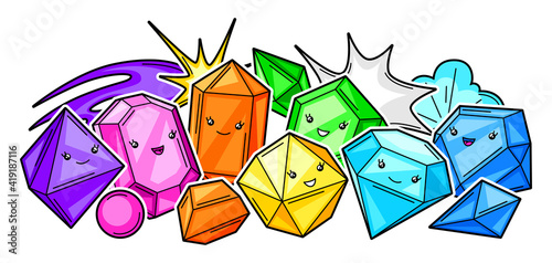 Background with cute kawaii crystals or gems.