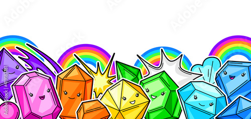 Background with cute kawaii crystals or gems.