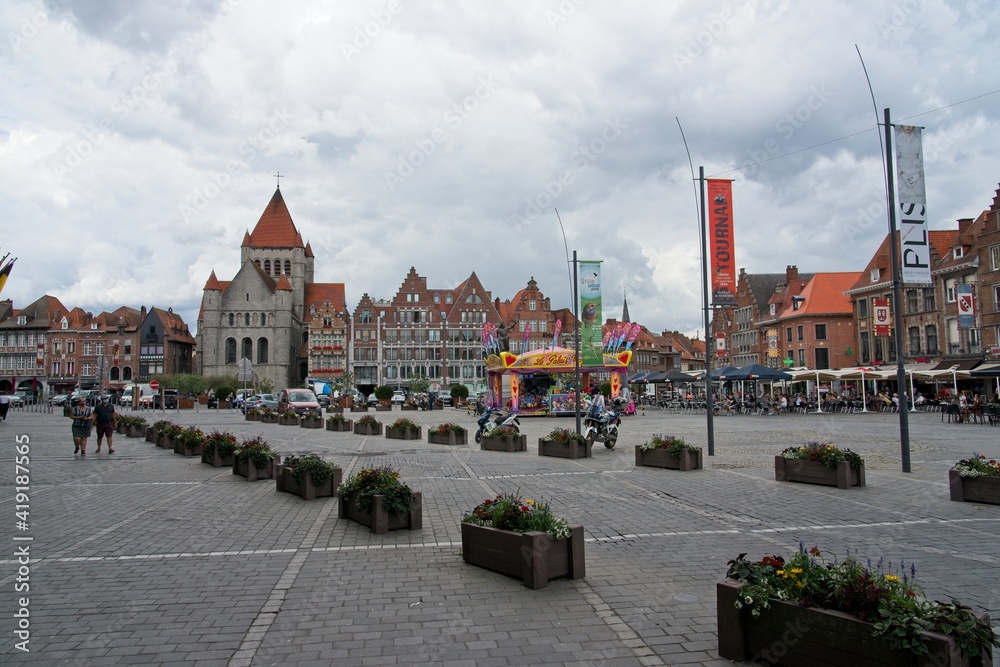 Obraz premium Tournai Belgium - 3 August 2020 - Grand Place in Tournai (Doornik) in Belgium