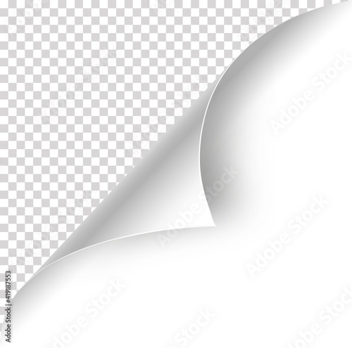 Page curl blank. Realistic paper corner. Two place for image or text. Sheet of paper with page curl.