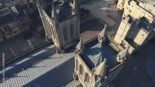 Aerial drone shot of Bristol Cathedral gothic Norman architecture photo