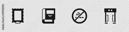 Set Picture, History book, No Smoking and Metal detector icon. Vector.