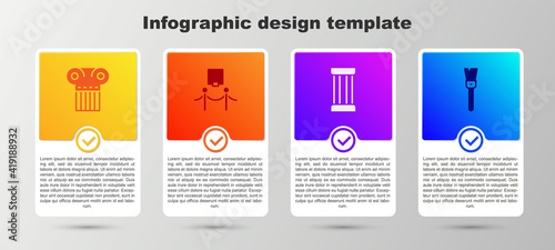 Set Ancient column  Picture and rope barrier  and Paint brush. Business infographic template. Vector.