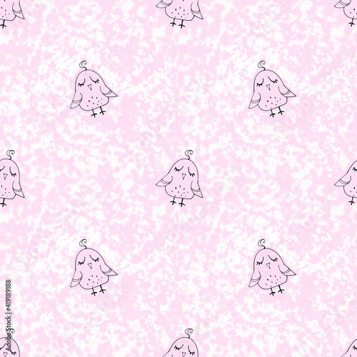 birds and flowers seamless pattern. doodle illustration. bright children's ornament on a white background. for printing on fabric, wrapping paper, wallpaper, postcards