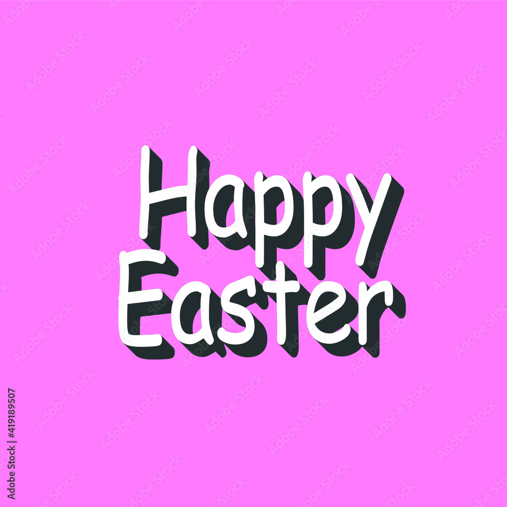 Happy Easter slogan. White icon with a shadow on a pink background. Illustration.