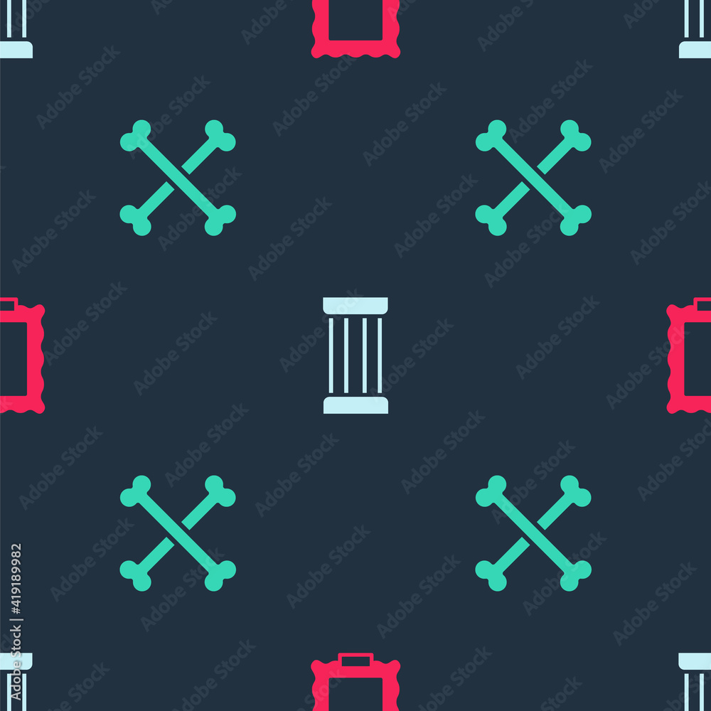 Set Picture, Ancient column and Crossed human bones on seamless pattern. Vector. Set Picture, Ancient column and Crossed human bones on seamless pattern. Vector.