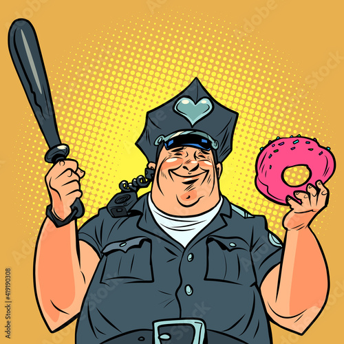 Fat cop with a doughnut