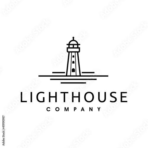 Lighthouse Searchlight Beacon Tower Island Beach Coast Simple Line Art Logo Design Inspiration