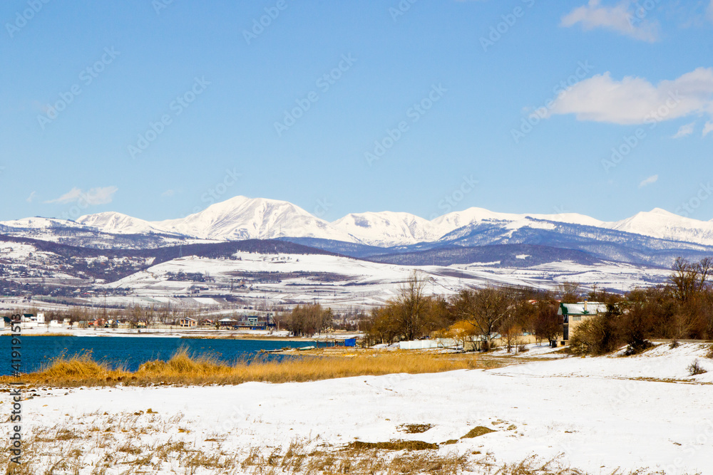 Winter landscape and view, sunlight and snow in the mountain