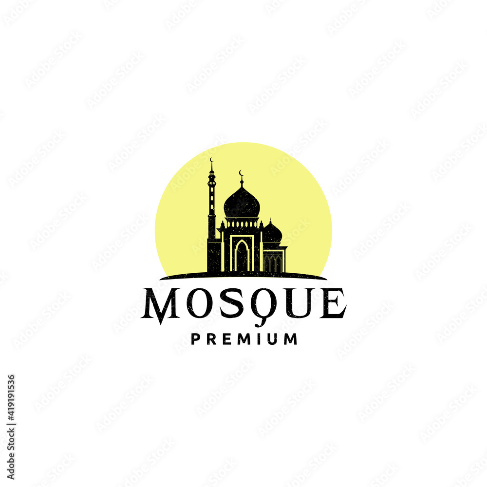 Mosque with Yellow moon Icon Vector Illustration Design Template