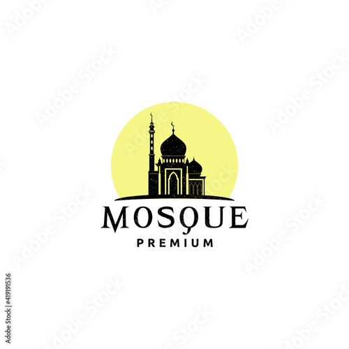 Mosque with Yellow moon Icon Vector Illustration Design Template