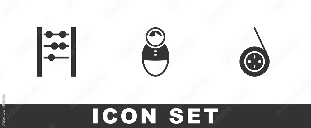 Set Abacus, Tumbler doll toy and Yoyo icon. Vector. Set Abacus, Tumbler doll toy and Yoyo icon. Vector.