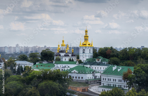 Aerial view of church of the Nativity of the Virgin at Pechersk Lavra Monastery Complex - Kiev, Ukraine 