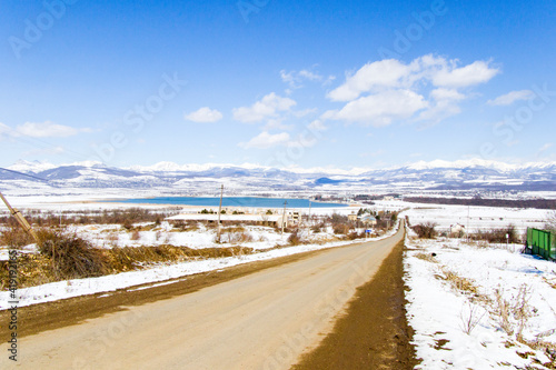 Highway and road landscape and view  winter snow and sunlight