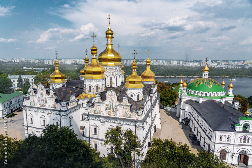 Aerial view of Pechersk Lavra Monastery and Dormition Cathedral - Kiev, Ukraine