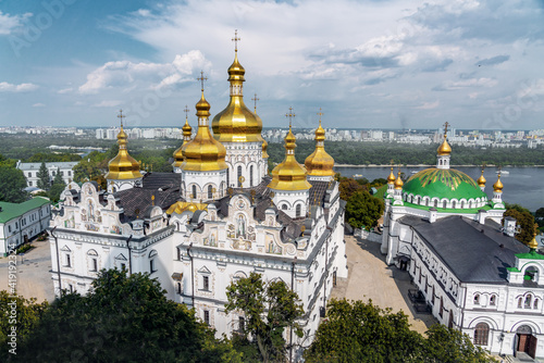 Aerial view of Pechersk Lavra Monastery and Dormition Cathedral - Kiev, Ukraine