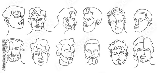 beautiful line art surreal abstract human face. Men collection set