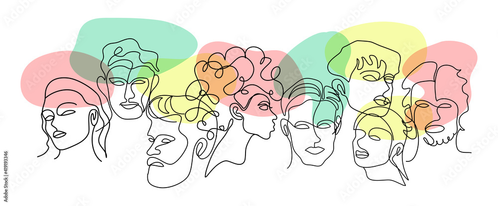 beautiful line art surreal abstract human face with thought bubble. Conceptual of  people are sharing their ideas and thoughts.