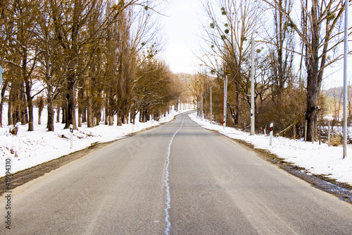 Highway and road landscape and view, winter snow and sunlight