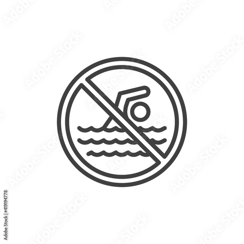 No swimming line icon. linear style sign for mobile concept and web design. Stop swimming prohibition outline vector icon. Symbol, logo illustration. Vector graphics