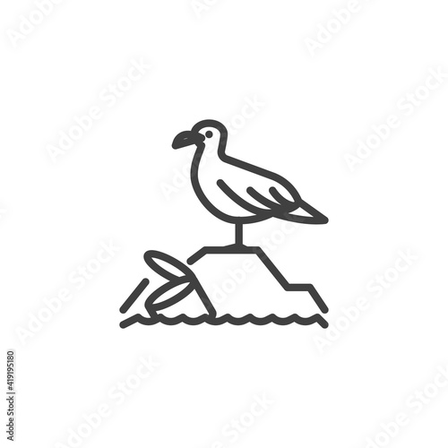 Plastic pollution seagull line icon. linear style sign for mobile concept and web design. Water plastic pollution outline vector icon. Symbol, logo illustration. Vector graphics