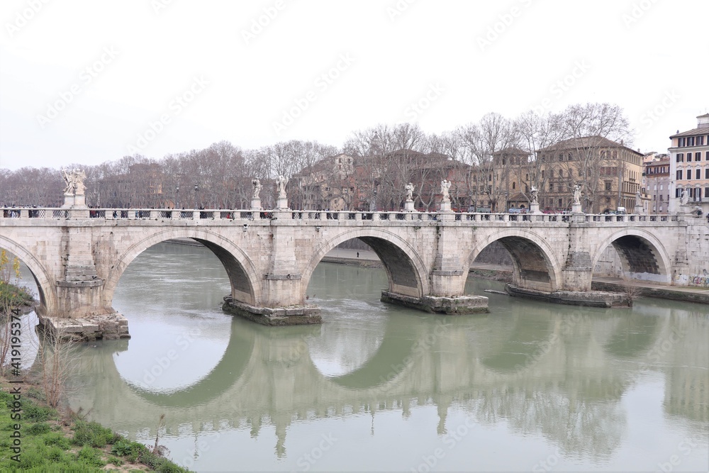 Fototapeta premium The Angel Bridge over the Tiber River in Rome