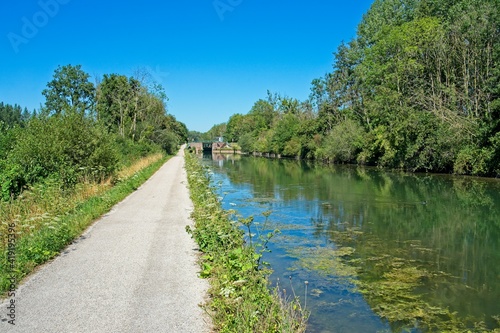 Moy-de-l Aisne France - 30 July 2020 - Locks in Canal de la Sambre a l Oise in France