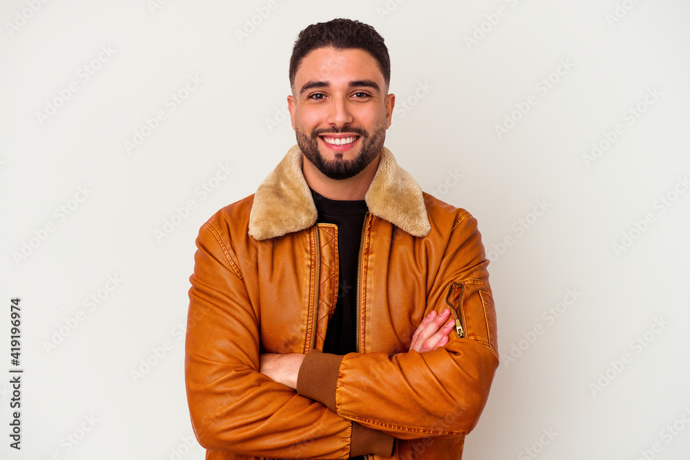 Young handsome arab man smiling isolated