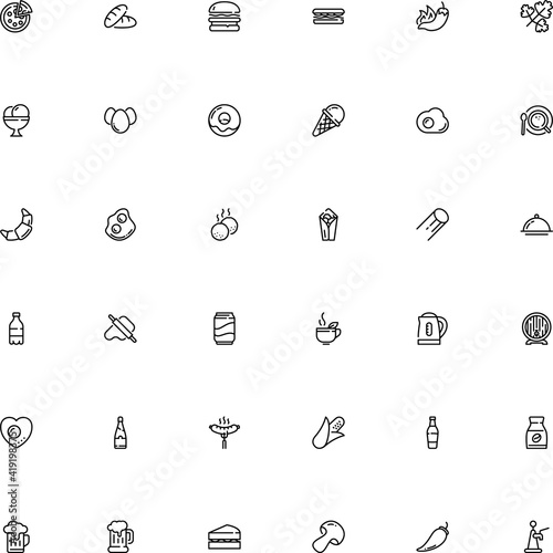 icon vector icon set such as: champagne, brewing, chicken, jalapeno, packaging, tortilla, trendy, loaf, macaroni, cultivation, pasta, catering, instant coffee, single, break, craft, lid, top, spoon