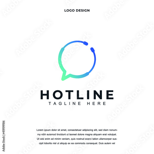 Creative hotline support service with headphones icon logo design vector illustration. bubble chan and headphones logo design color editable