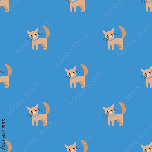 Seamless vector pattern with cats on a blue background. Background for textiles, covers, screensavers, children is bed linen.