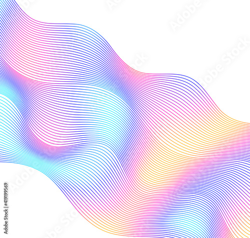 Design elements. Wave of many colors lines. Abstract wavy stripes on white background. Creative line art. Vector illustration EPS 10. Colourful shiny waves with lines created using Blend Tool