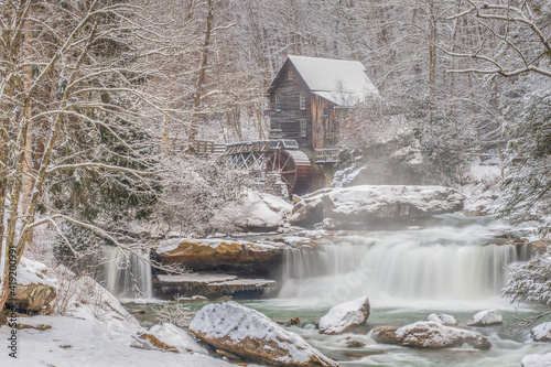 Glade Creek Grist Mill in Winter at Babcock State Park, West Virginia photo