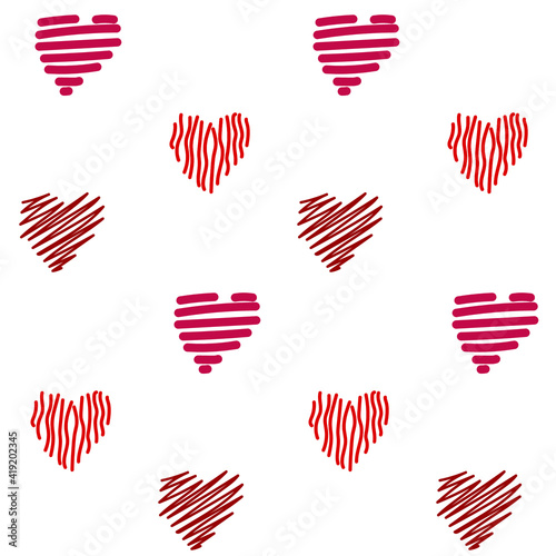 Seamless romantic pattern with hand drown hearts. Ready template for Valentine's day cards, print, poster, party. Vector design.