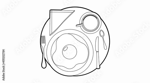 Vector Isolated Illustration of a Breakfast with Fried Egg, Cutlery and Coffee. Breakfast Icon